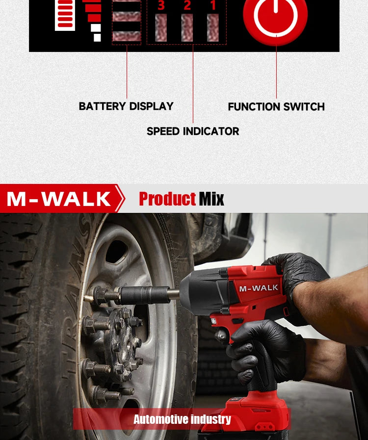 M-WALK 18V Brushless Cordless Impact Wrench – 1300Nm, 1/2" Drive, Milwaukee M18 Compatible (Tool Only)