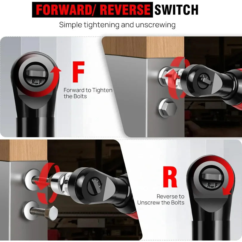 12V Cordless Ratchet Wrench | 3/8" Drive | 2x 1500mAh Batteries & 7 Sockets Included