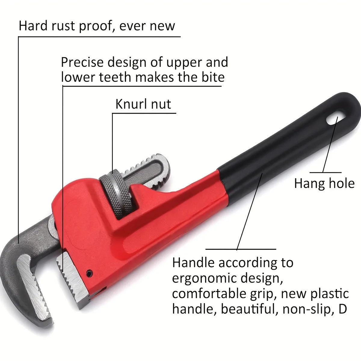 Heavy-Duty Adjustable Pipe Wrench – Heat Treated Steel, 8", 10" or 12"