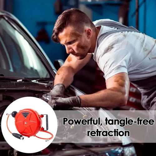 10M Auto-Rewind Air Hose Reel – Wall Mounted with Swivel Bracket & Quick Coupler