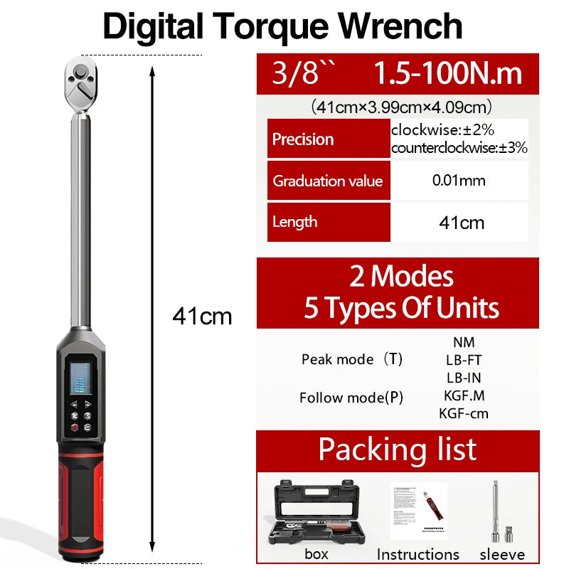 KAPMORE Digital Preset Torque Wrench – 3/8" & 1/4" Bidirectional Ratchet, 0.15–100N.m (KAP-01)