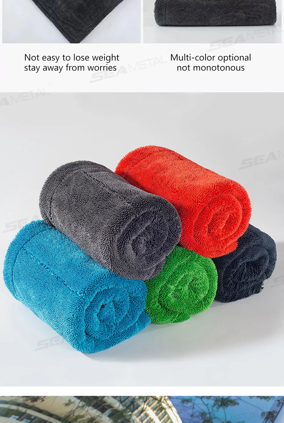SEAMETAL 1200GSM Microfiber Car Detailing Towel | Ultra-Soft Scratch-Free | 3 Sizes | Gray, Red & Blue