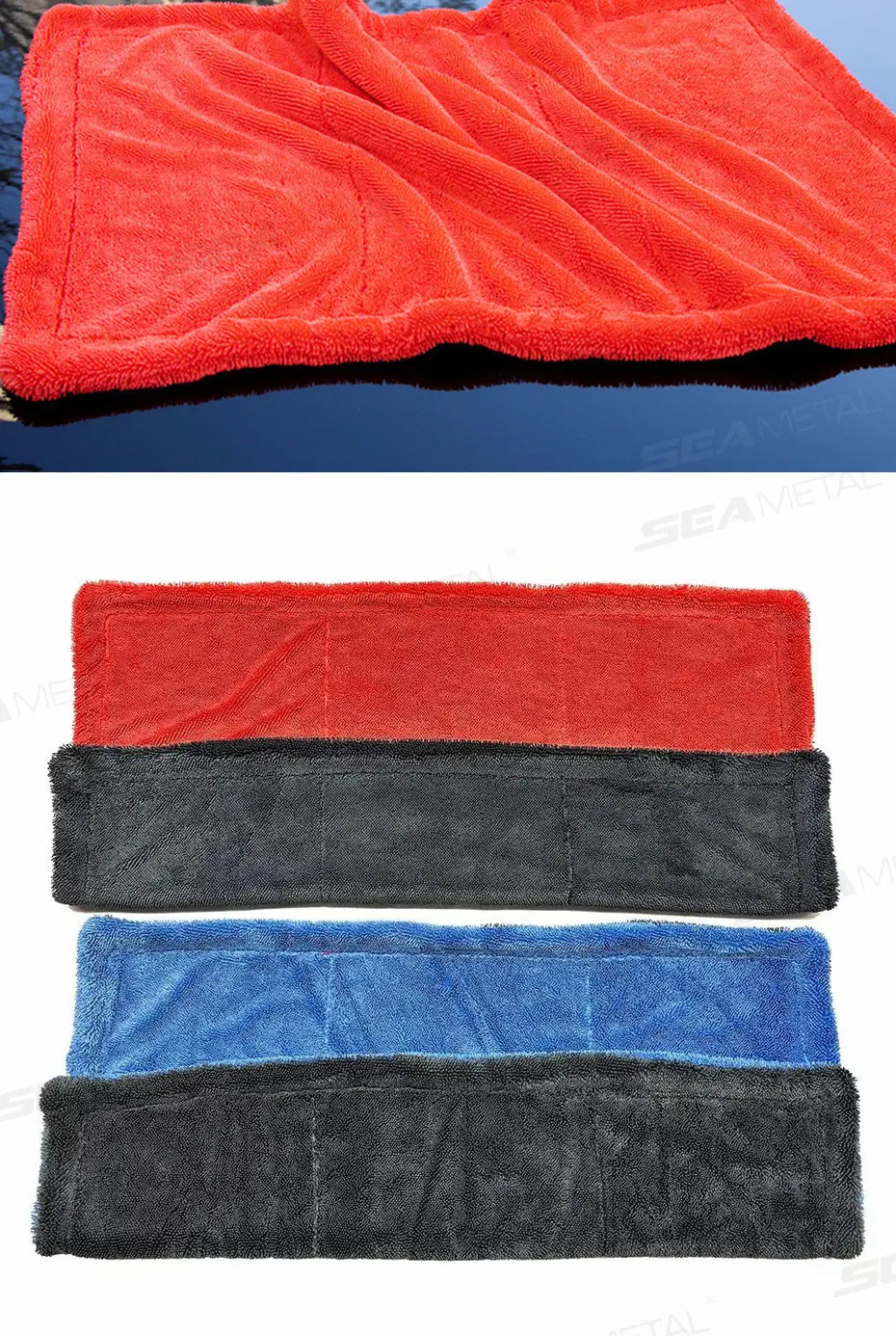 SEAMETAL 1200GSM Microfiber Car Detailing Towel | Ultra-Soft Scratch-Free | 3 Sizes | Gray, Red & Blue