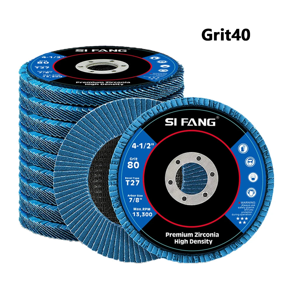 SI FANG 115mm T27 Zirconia Flap Discs – 40/60/80/120 Grit for Angle Grinder (2/5/10 Pack)