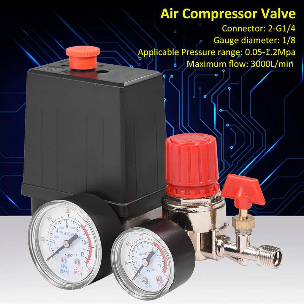 Air Compressor Pressure Switch & Control Valve Regulator with Gauges