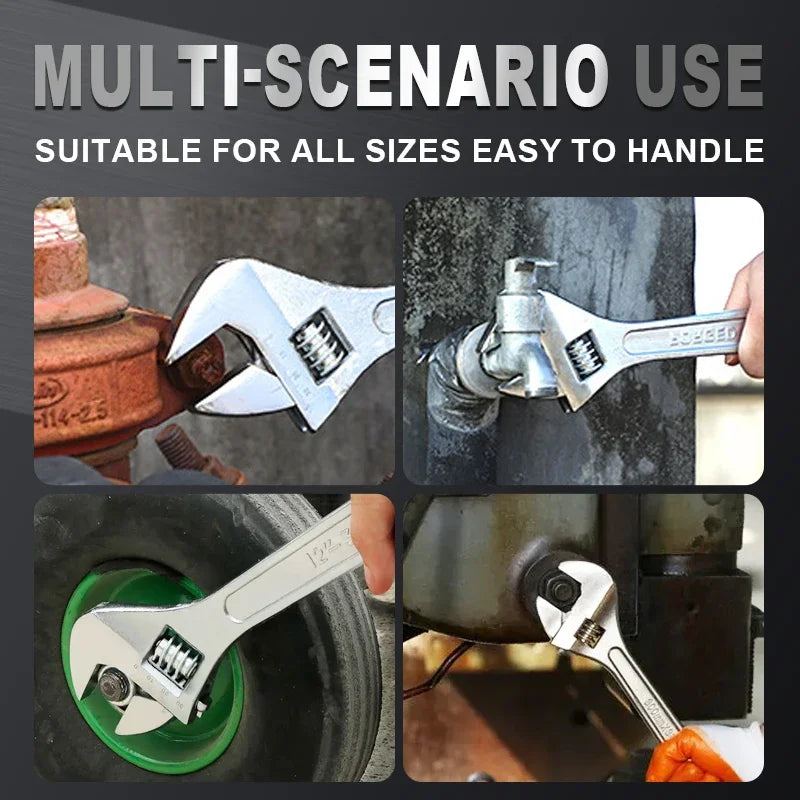 Adjustable Wrench | CR-V Steel | Long Handle Universal Spanner | 6"-12" Sizes