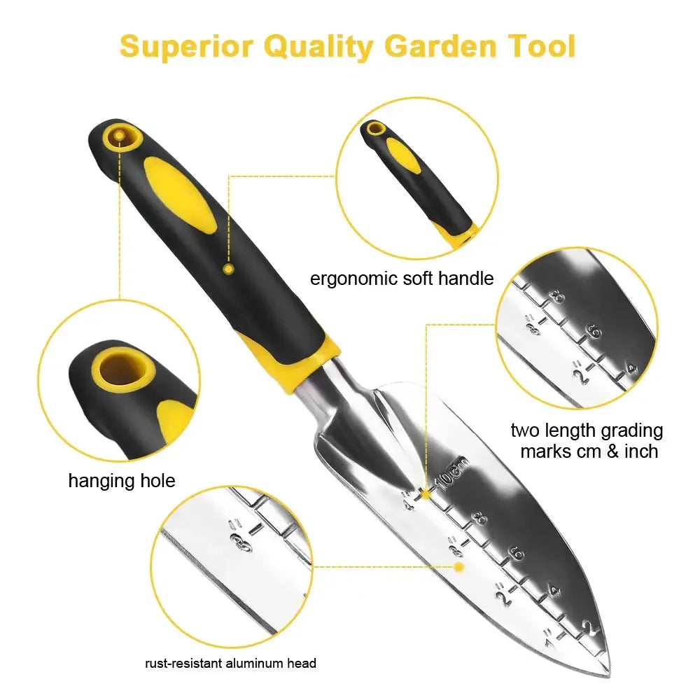 FATCOOL Garden Hand Tools | Trowel, Transplanter, Cultivator, Weeder & Fork | Ergonomic Handle | Individual or 5-Piece Set