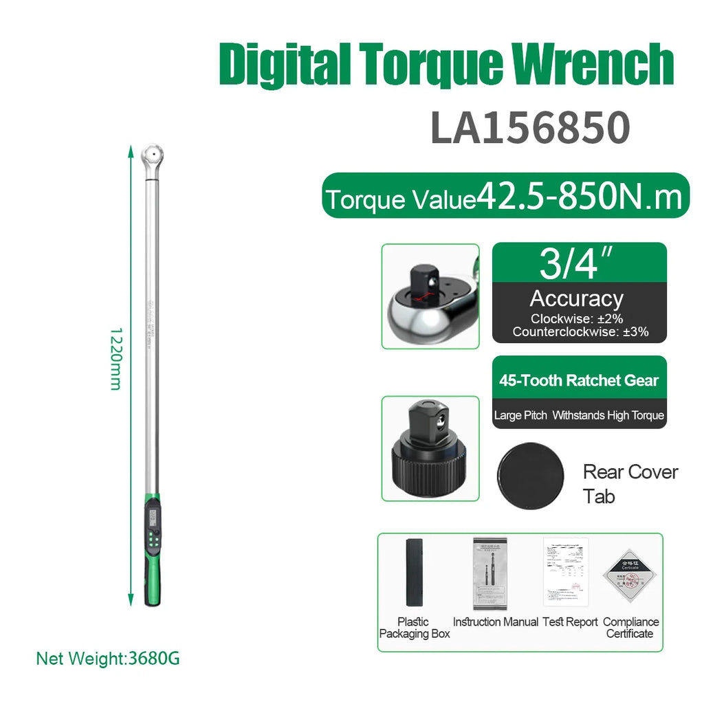 LAOA Digital Torque Wrench with LCD Display – Professional Precision, 0.3–1000N.m (LA156006)