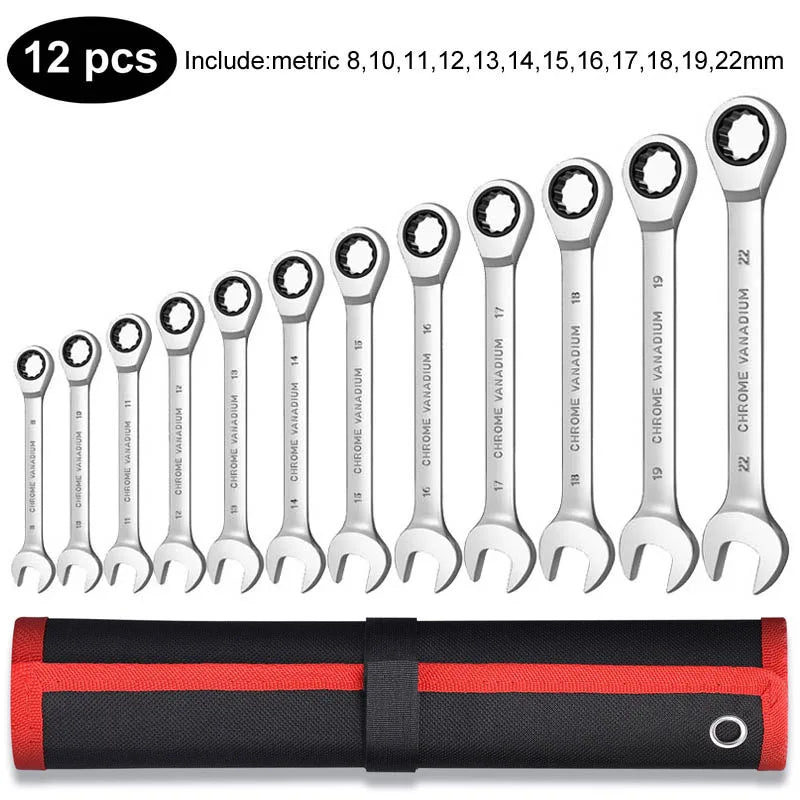Venmess 12-Point Ratcheting Wrench Set – CR-V 72-Tooth 5° Swing Metric 8-22mm