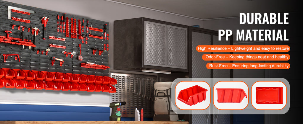SucceBuy Wall Mounted Parts Storage Bins | 30 or 48 Bin | Wall Panel & Hook System | Garage Organiser