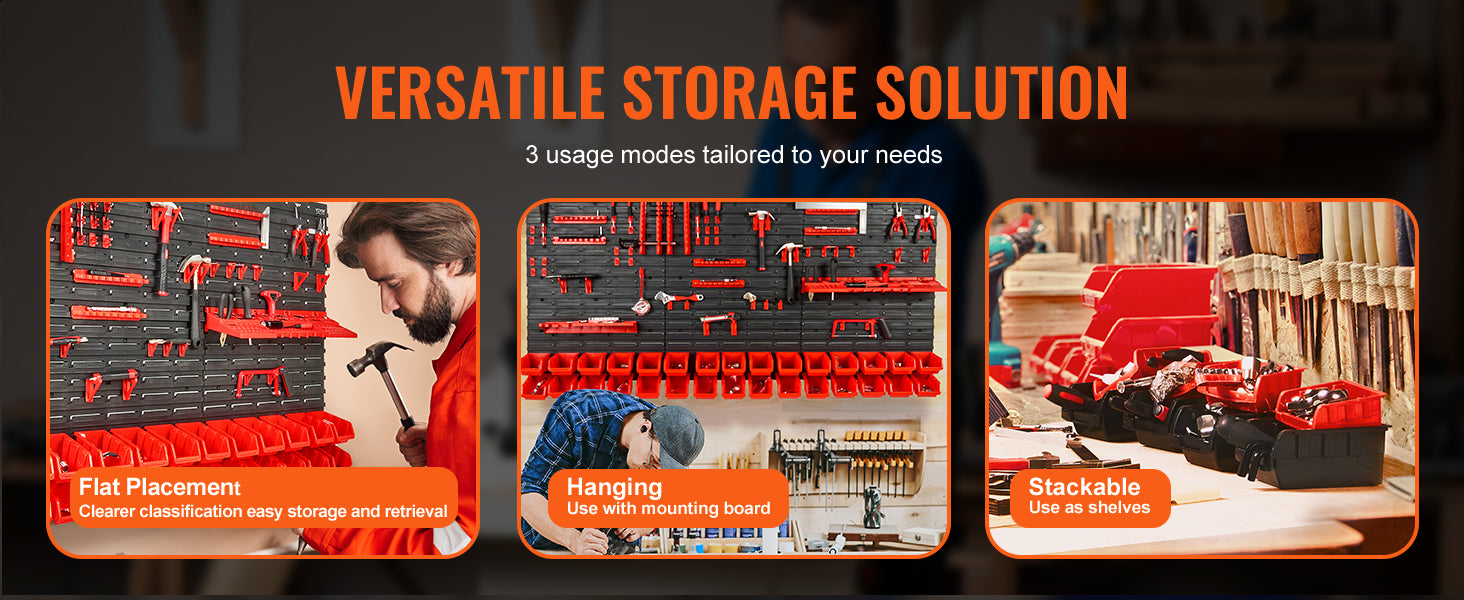 SucceBuy Wall Mounted Parts Storage Bins | 30 or 48 Bin | Wall Panel & Hook System | Garage Organiser